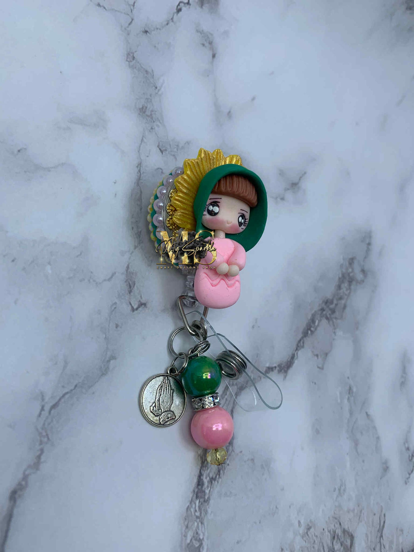 Catholic Virgen Clay Badge Reel