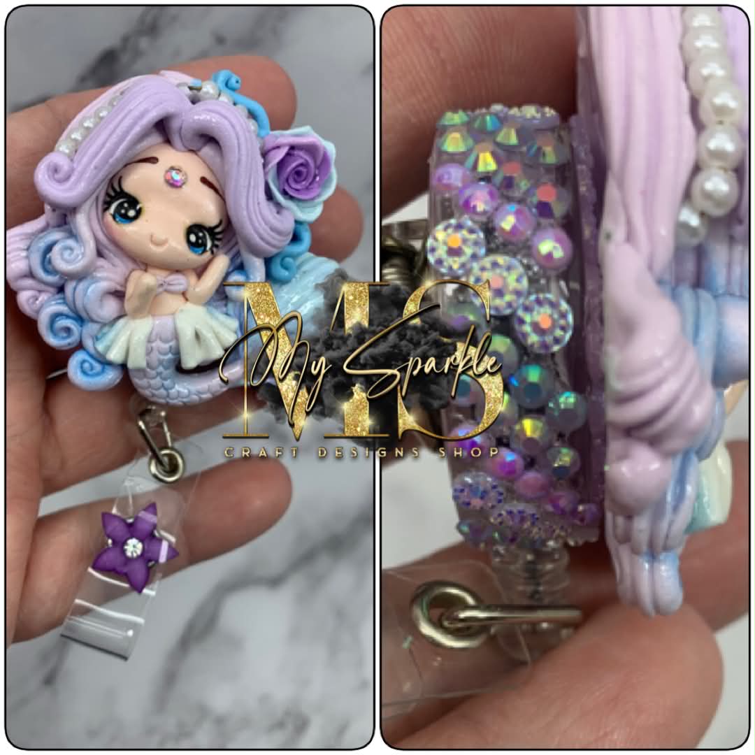 Purple Mermaid Clay Badge Reel