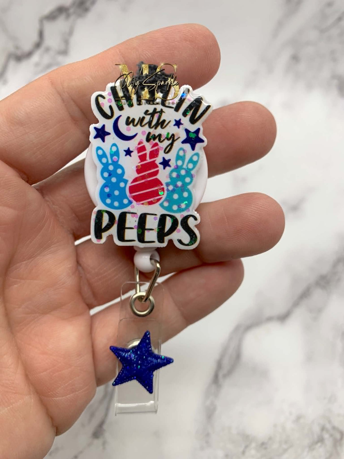 Easter Chillin With My Peeps Glitter Badge Reel