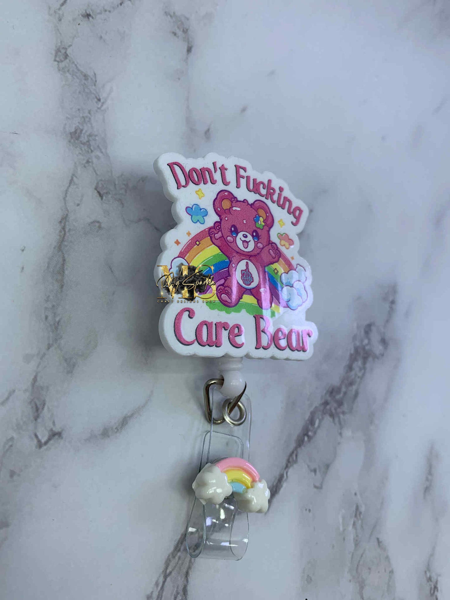 Funny Don't Fuc*ing Care Bear Badge Reel