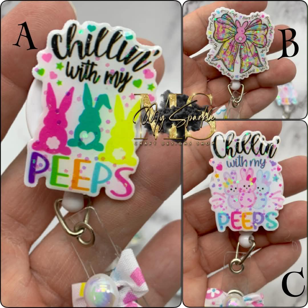 Chillin' With My Peeps Glitter Badge Reel