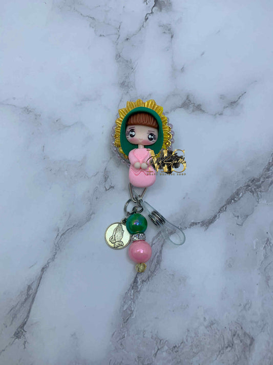 Catholic Virgen Clay Badge Reel