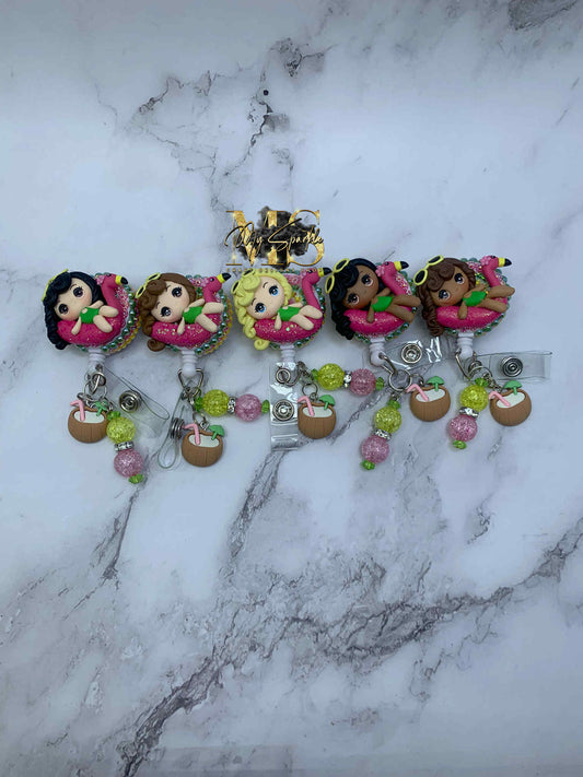 Summer Cute Swiming Girl Clay Badge Reel