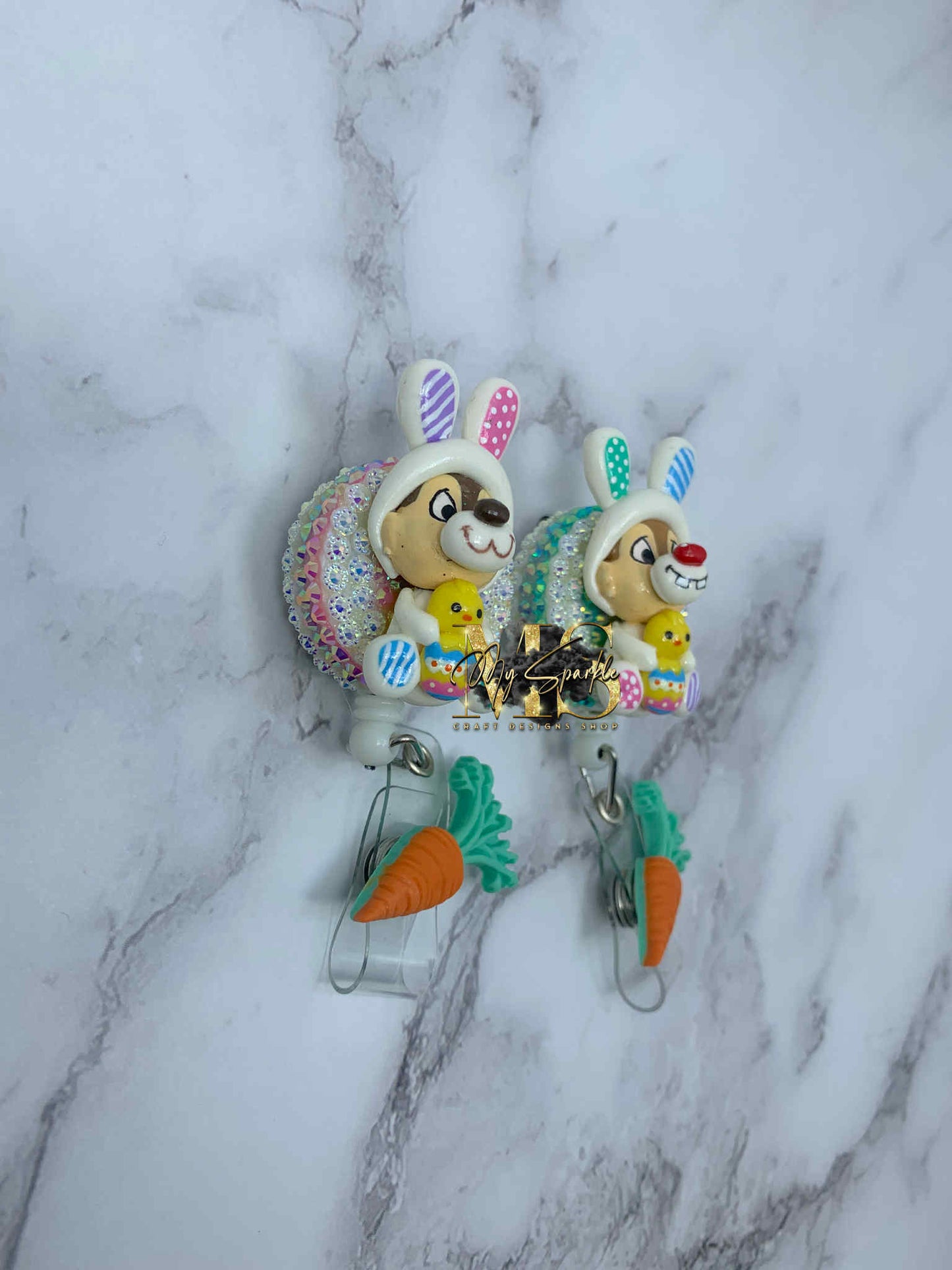 Funny Easter Chipmunks Clay Badge Reel
