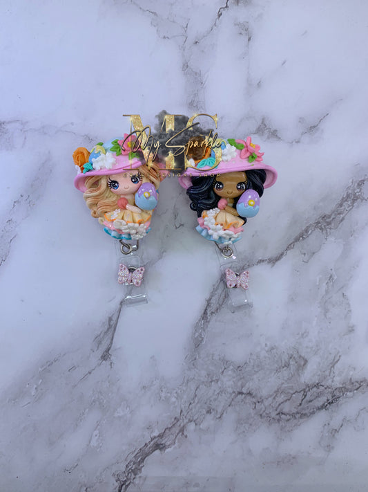 Easter Girl With Egg Clay Badge Reel