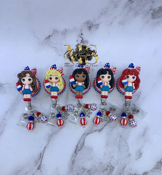 Patriotic Girl Clay Badge Reel