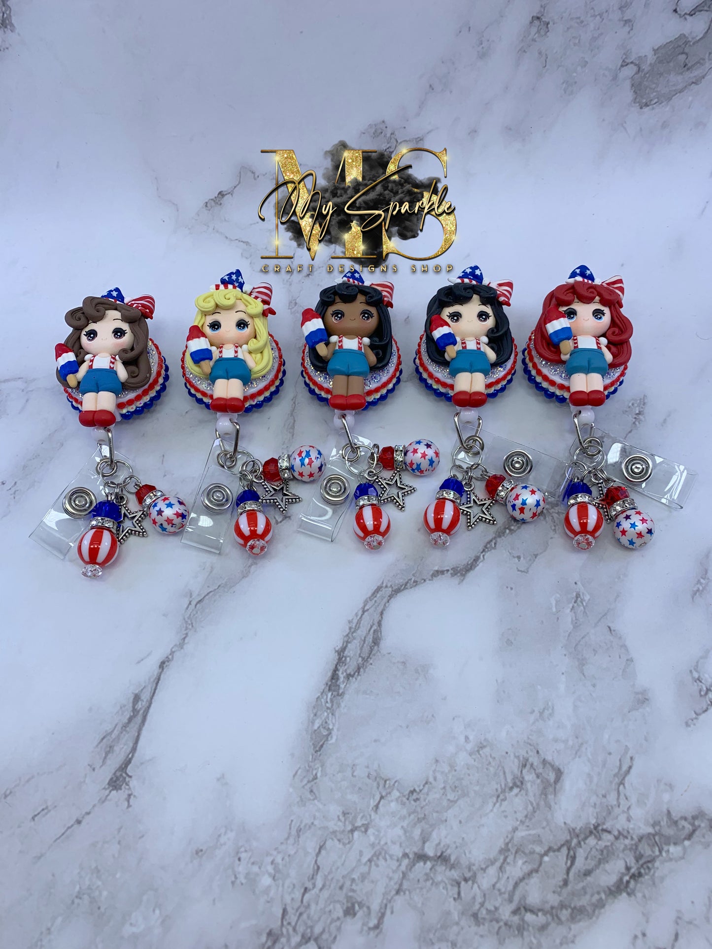 Patriotic Girl Clay Badge Reel
