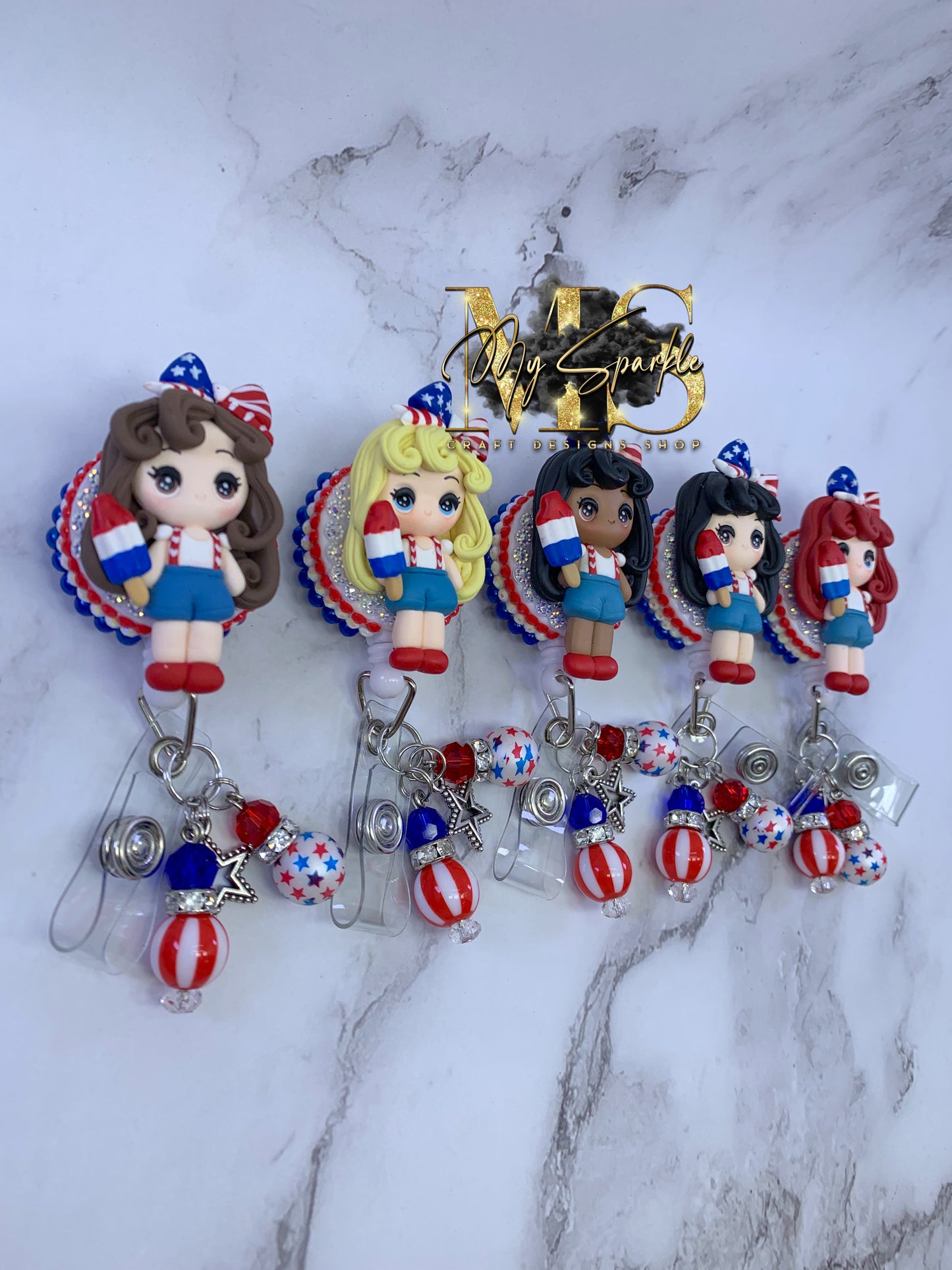 Patriotic Girl Clay Badge Reel