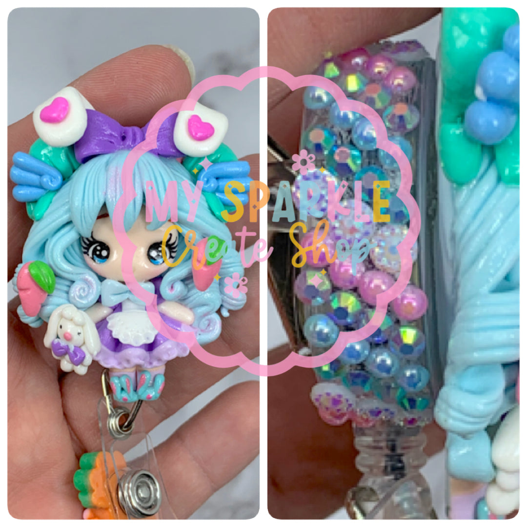 Easter Bunny Girl Clay Badge Reel