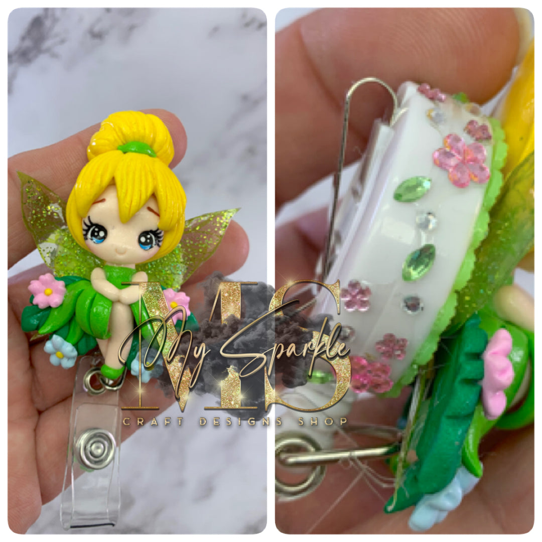 Princess Fairy Tinker Bell Clay Badge Reel