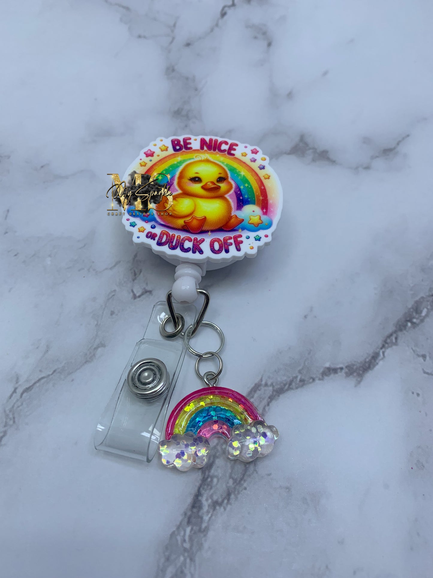 Funny Be Nice Duck Off Badge Reel