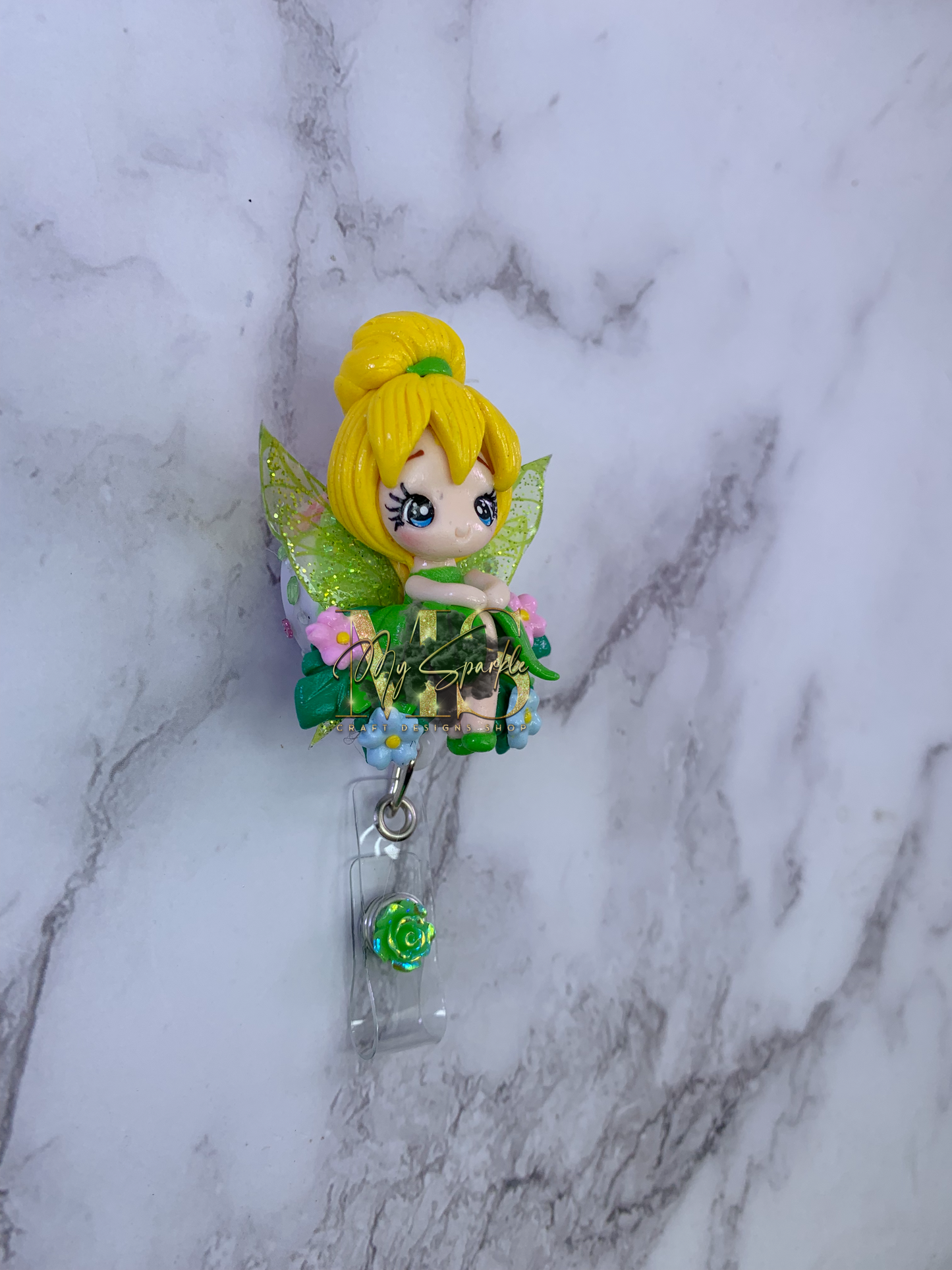 Princess Fairy Tinker Bell Clay Badge Reel