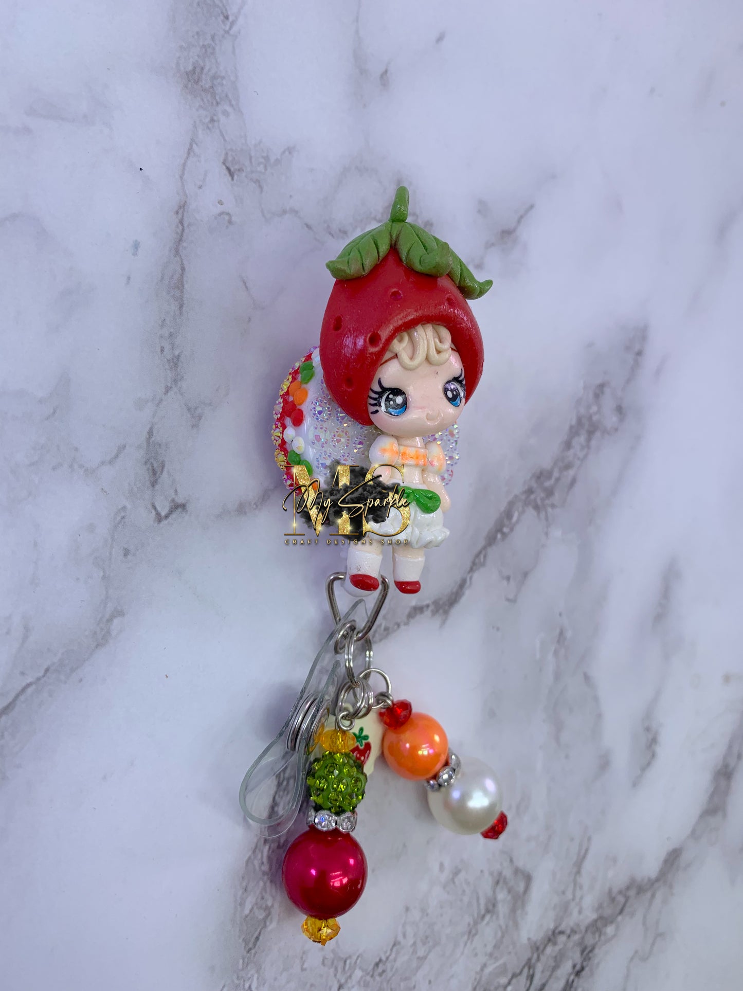 Strawberry Girl Clay Badge Reel