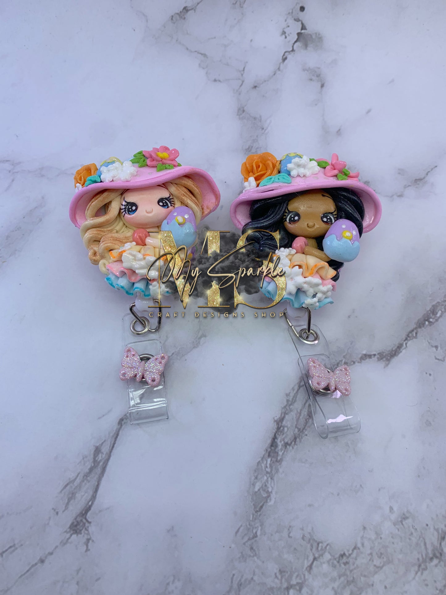Easter Girl With Egg Clay Badge Reel