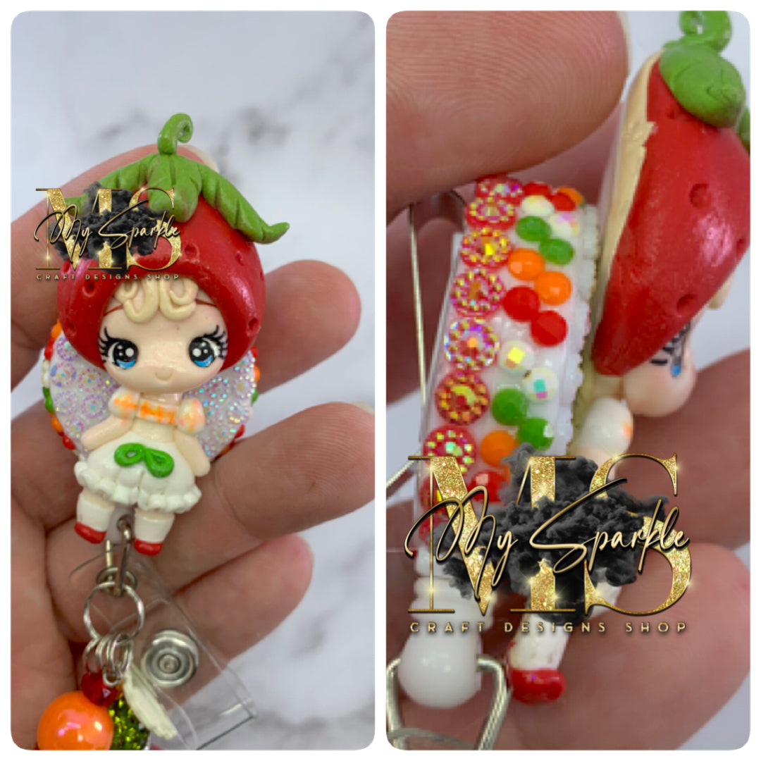 Strawberry Girl Clay Badge Reel
