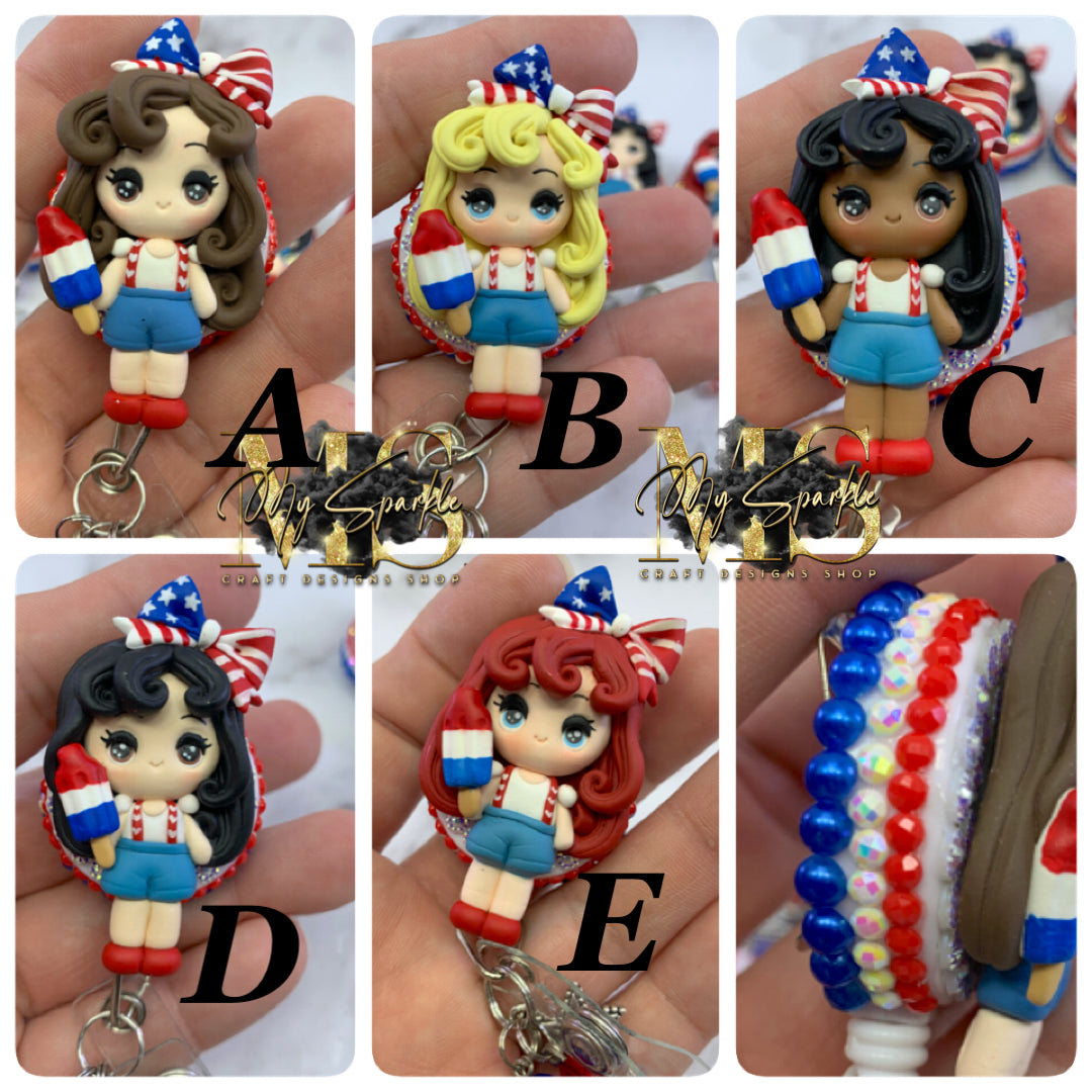 Patriotic Girl Clay Badge Reel