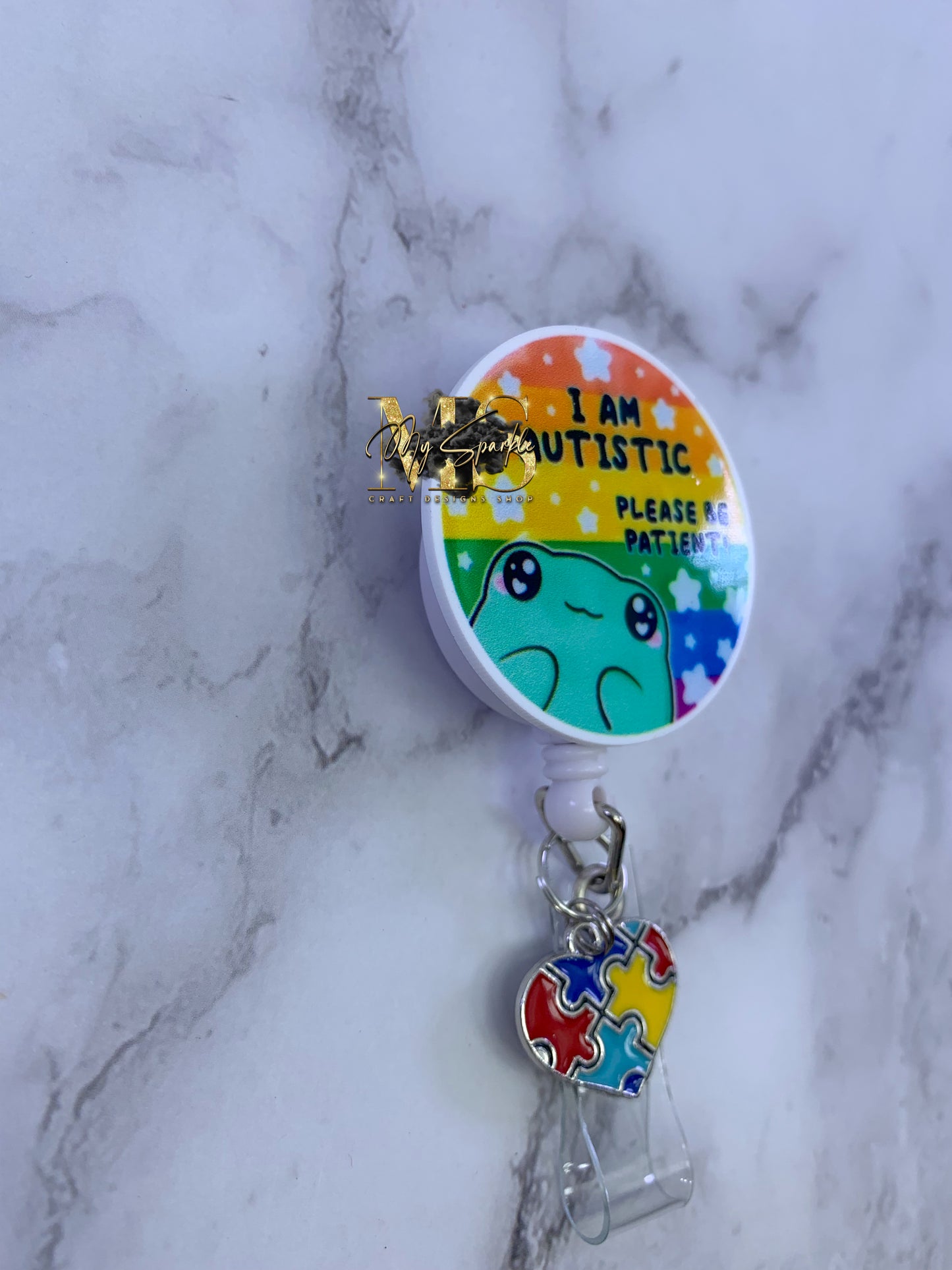 I am Autistic Please Be Patient Frog Badge Reel