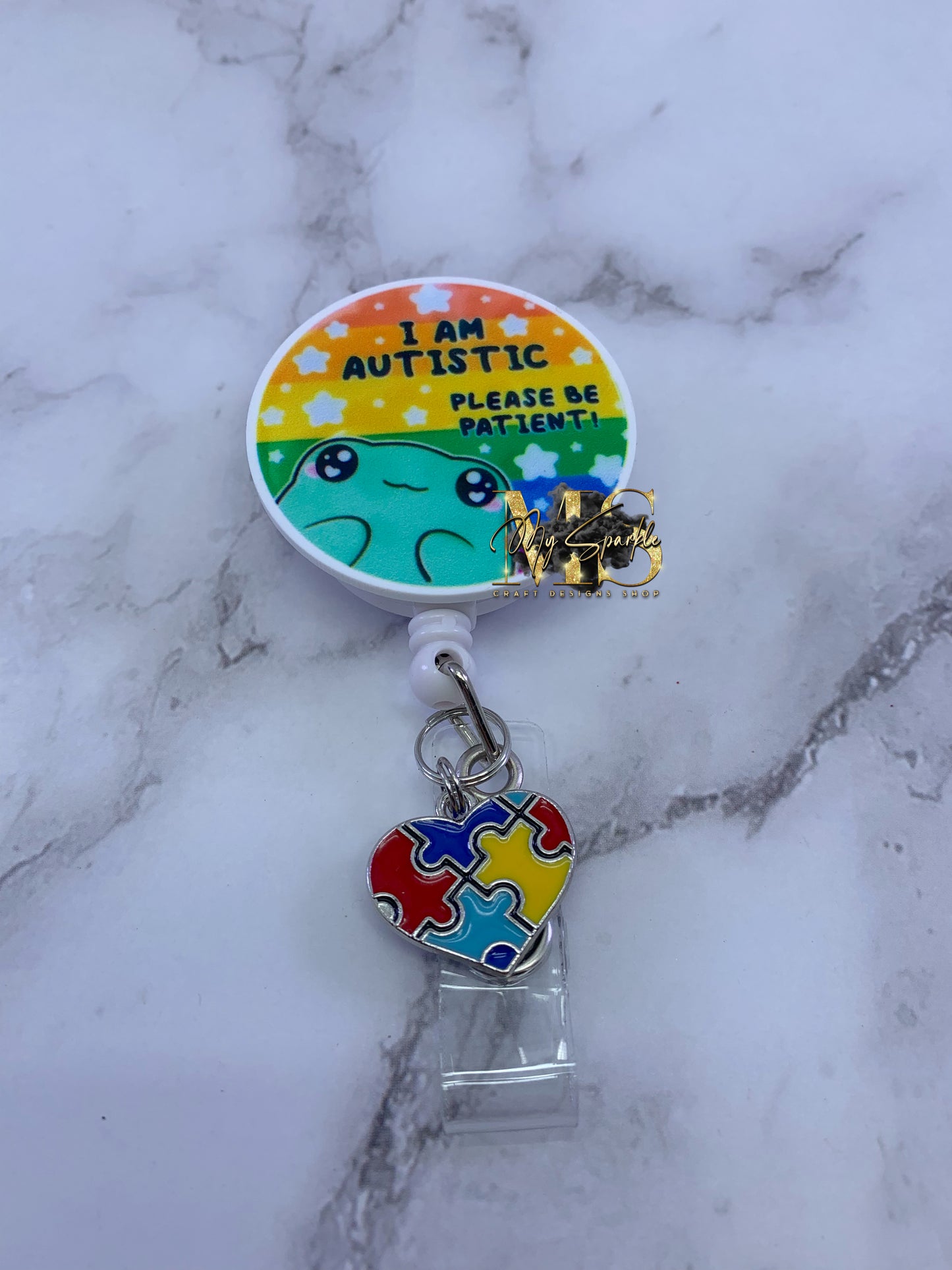I am Autistic Please Be Patient Frog Badge Reel