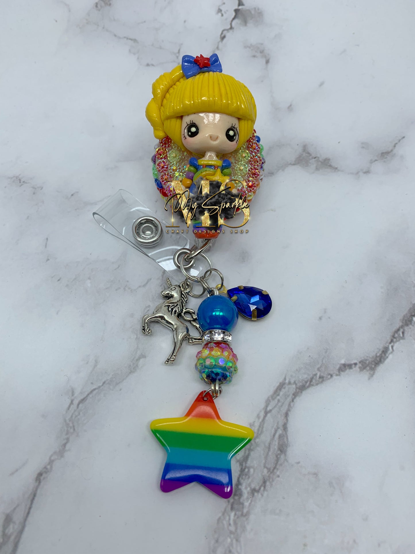 Old School Rainbow Girl 80's Clay Badge Reel