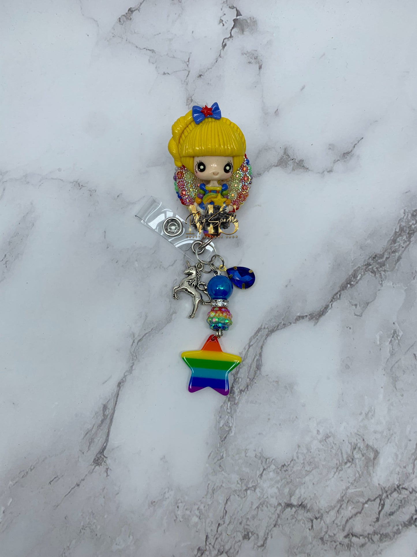Old School Rainbow Girl 80's Clay Badge Reel