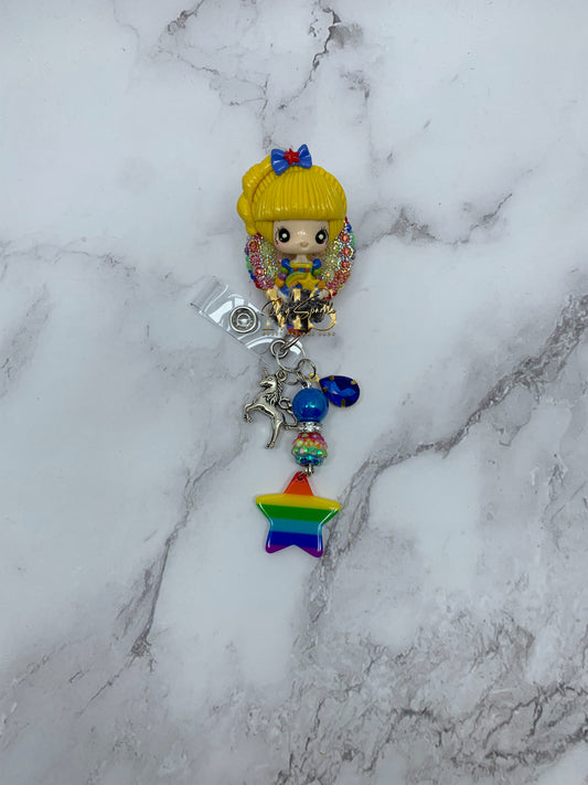 Old School Rainbow Girl 80's Clay Badge Reel