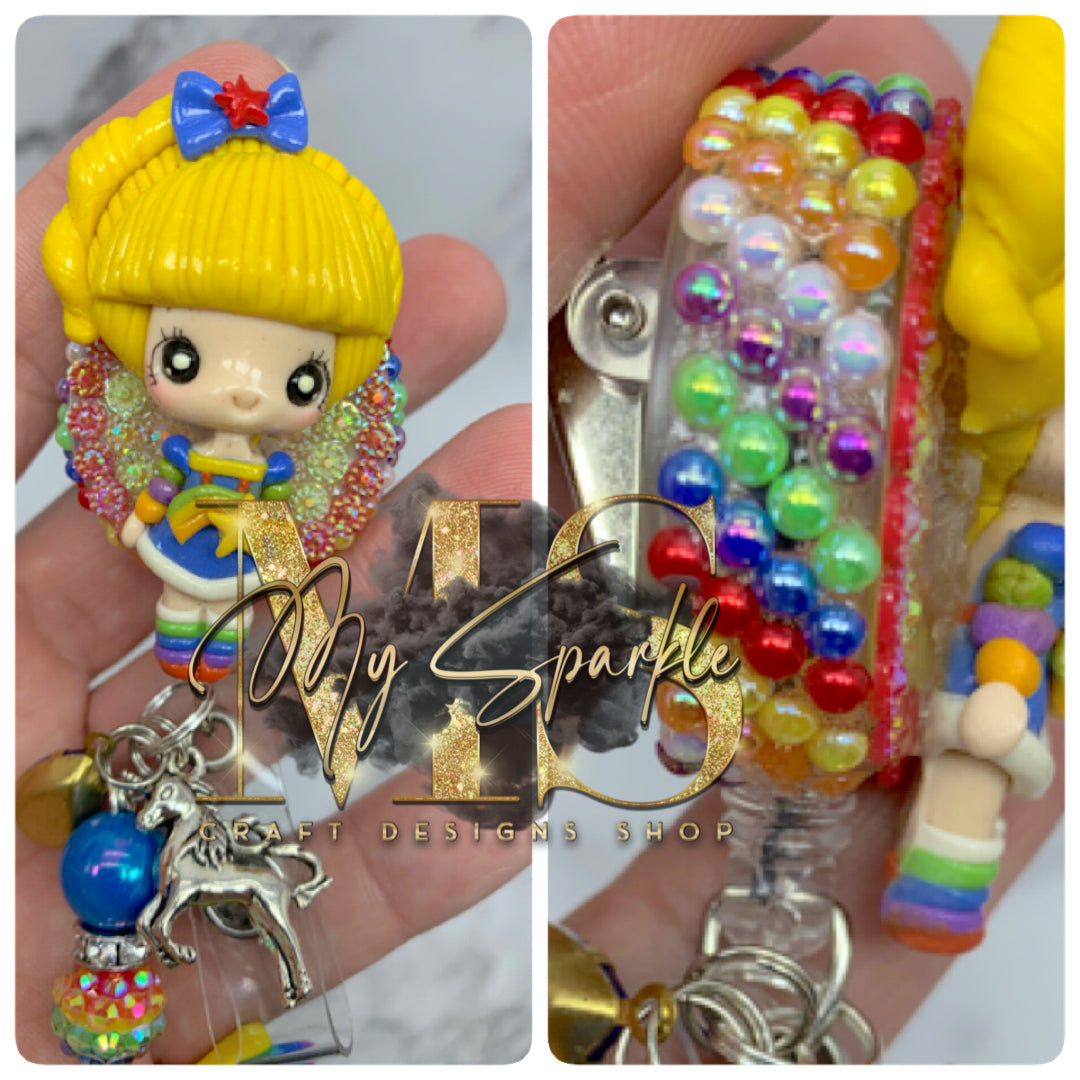 Old School Rainbow Girl 80's Clay Badge Reel