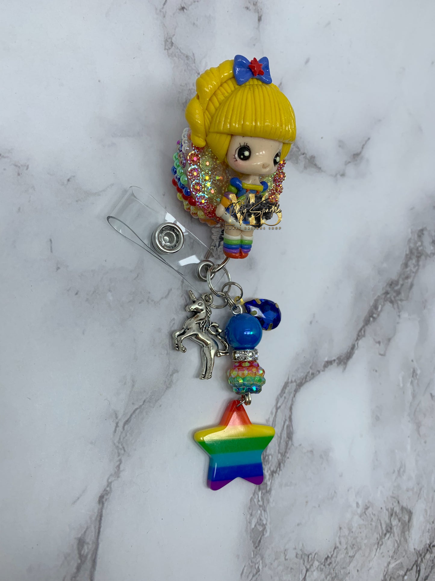 Old School Rainbow Girl 80's Clay Badge Reel