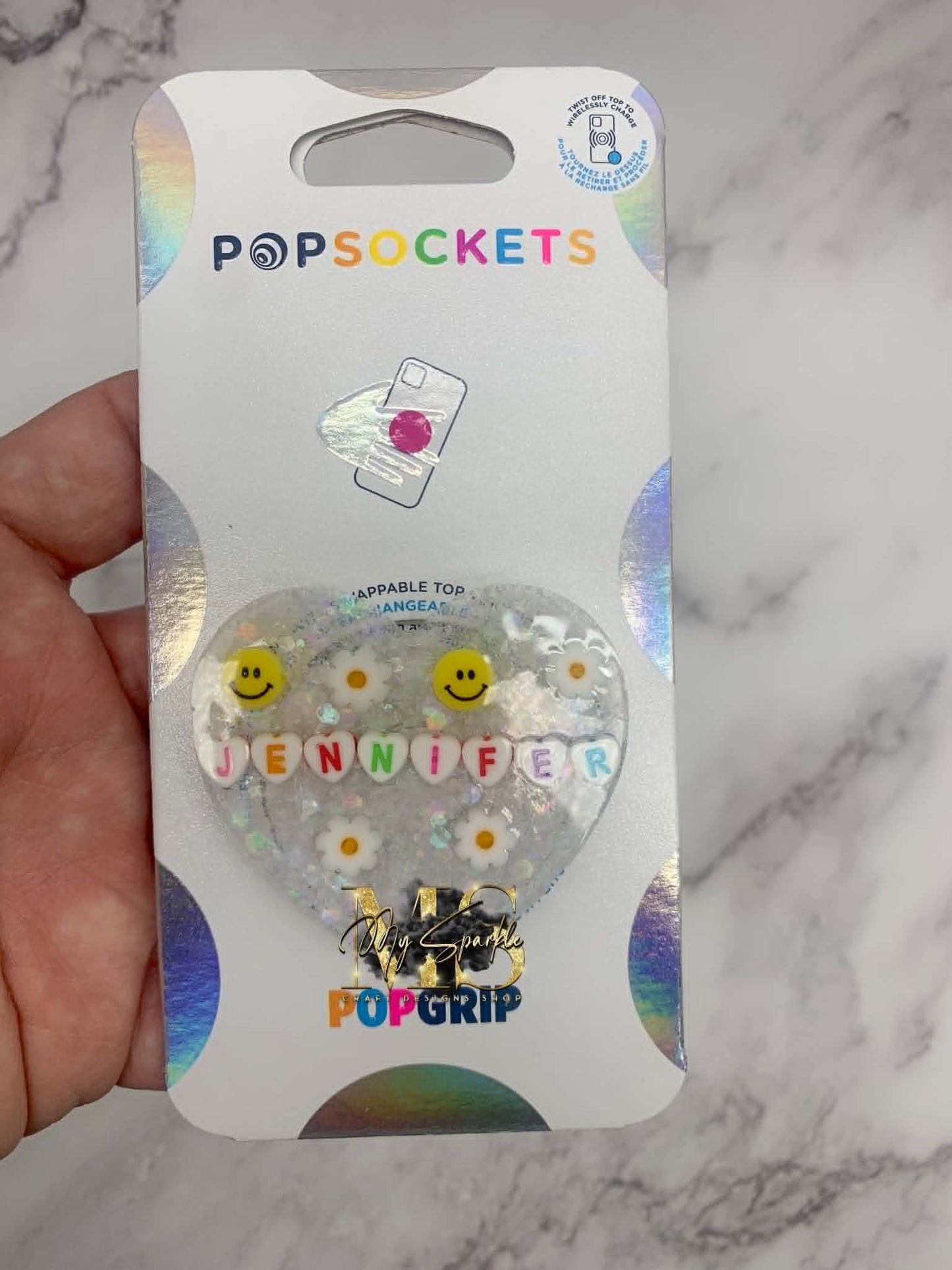 Personalized Name Heart Resin Pop Grip