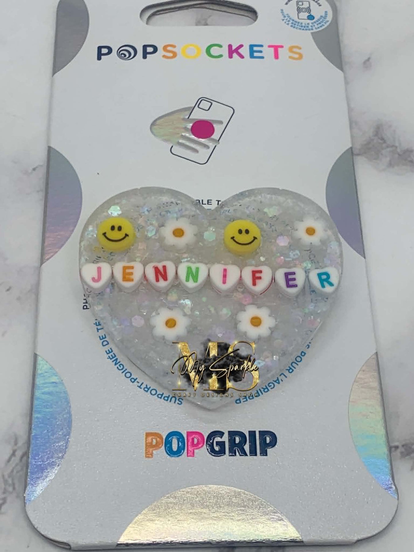 Personalized Name Heart Resin Pop Grip