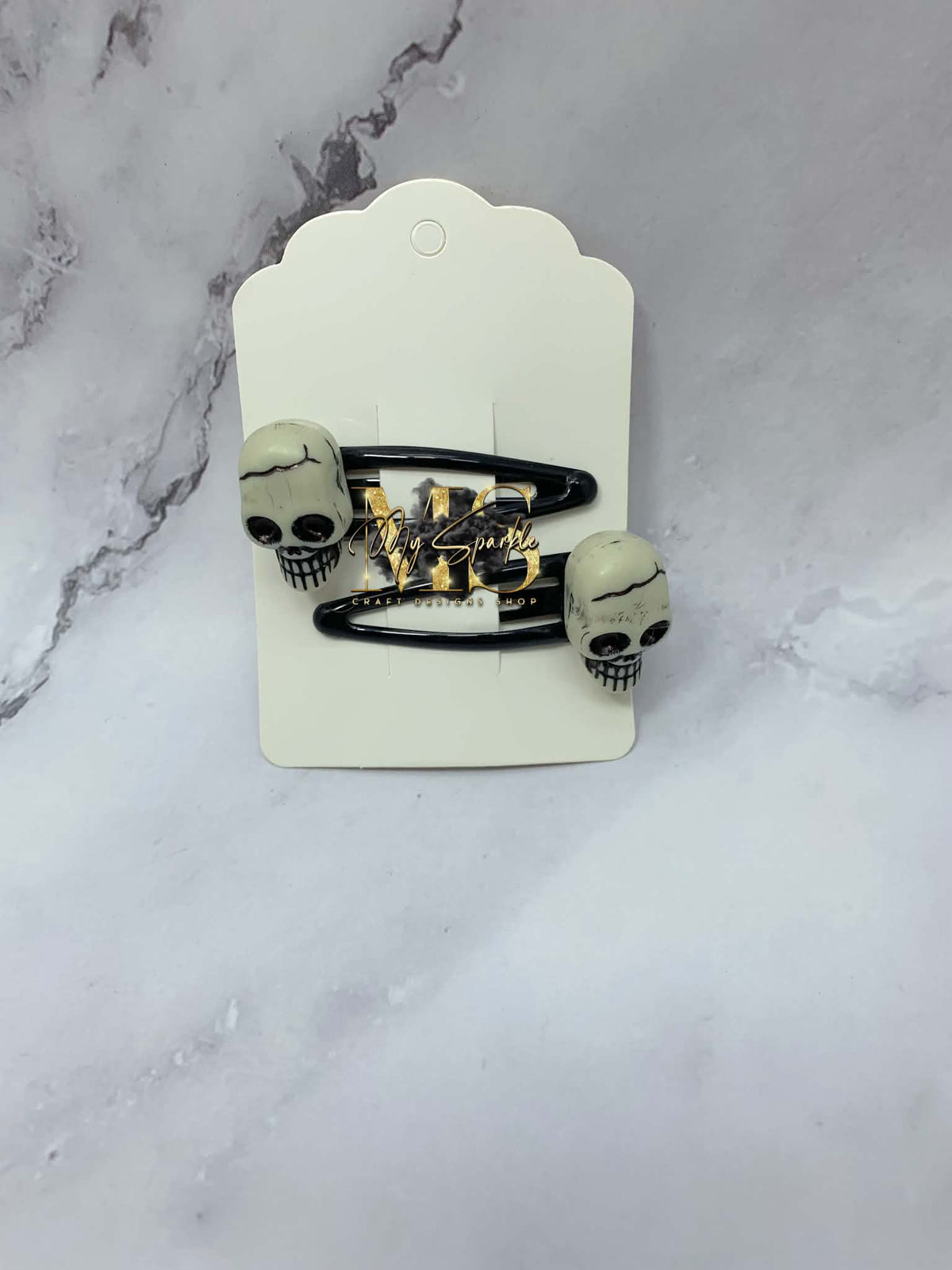Skull Halloween Hair Clips, Goth Accessories (x2)