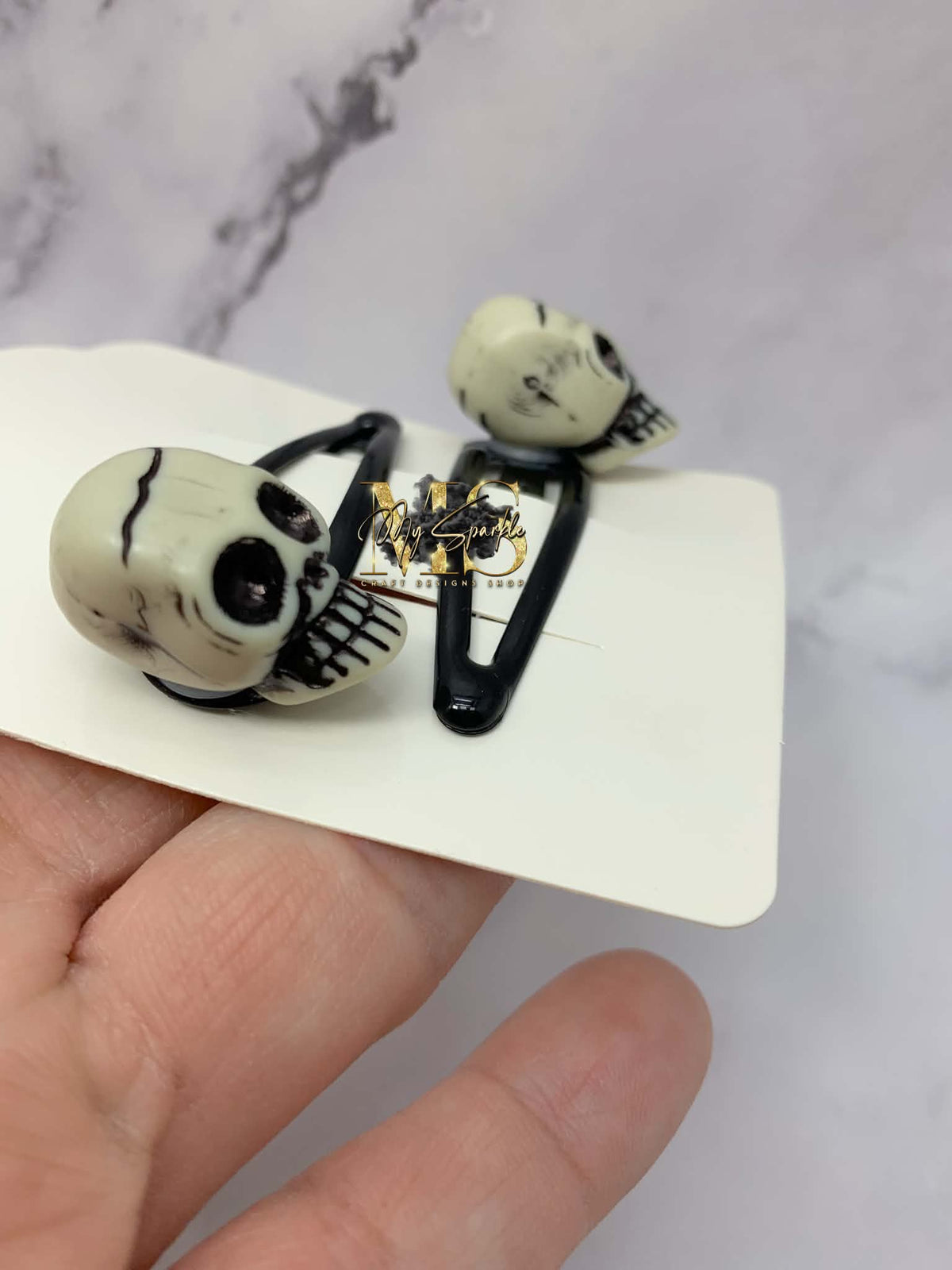 Skull Halloween Hair Clips, Goth Accessories (x2)