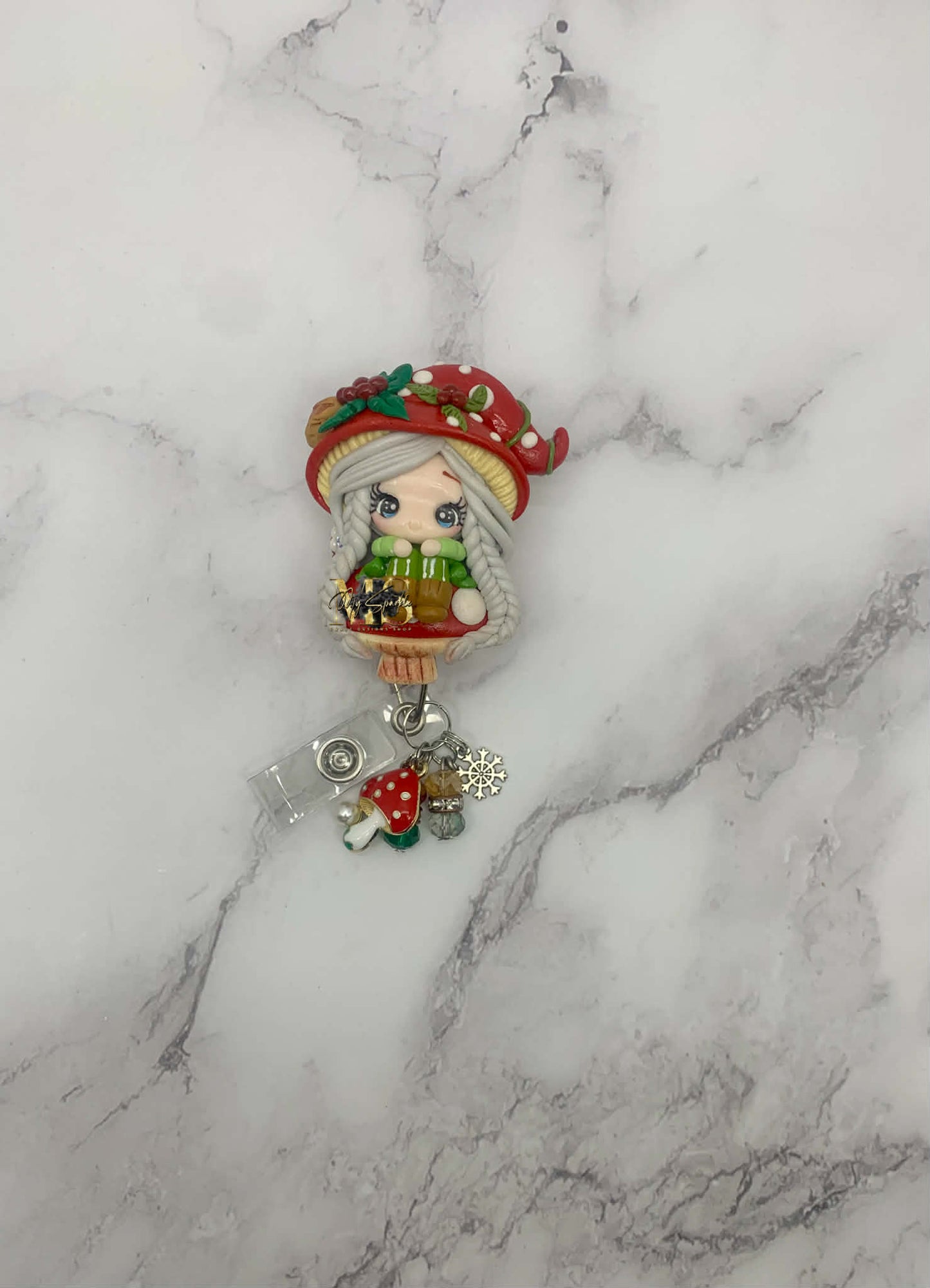 Christmas Mushroom Girl Badge Reel