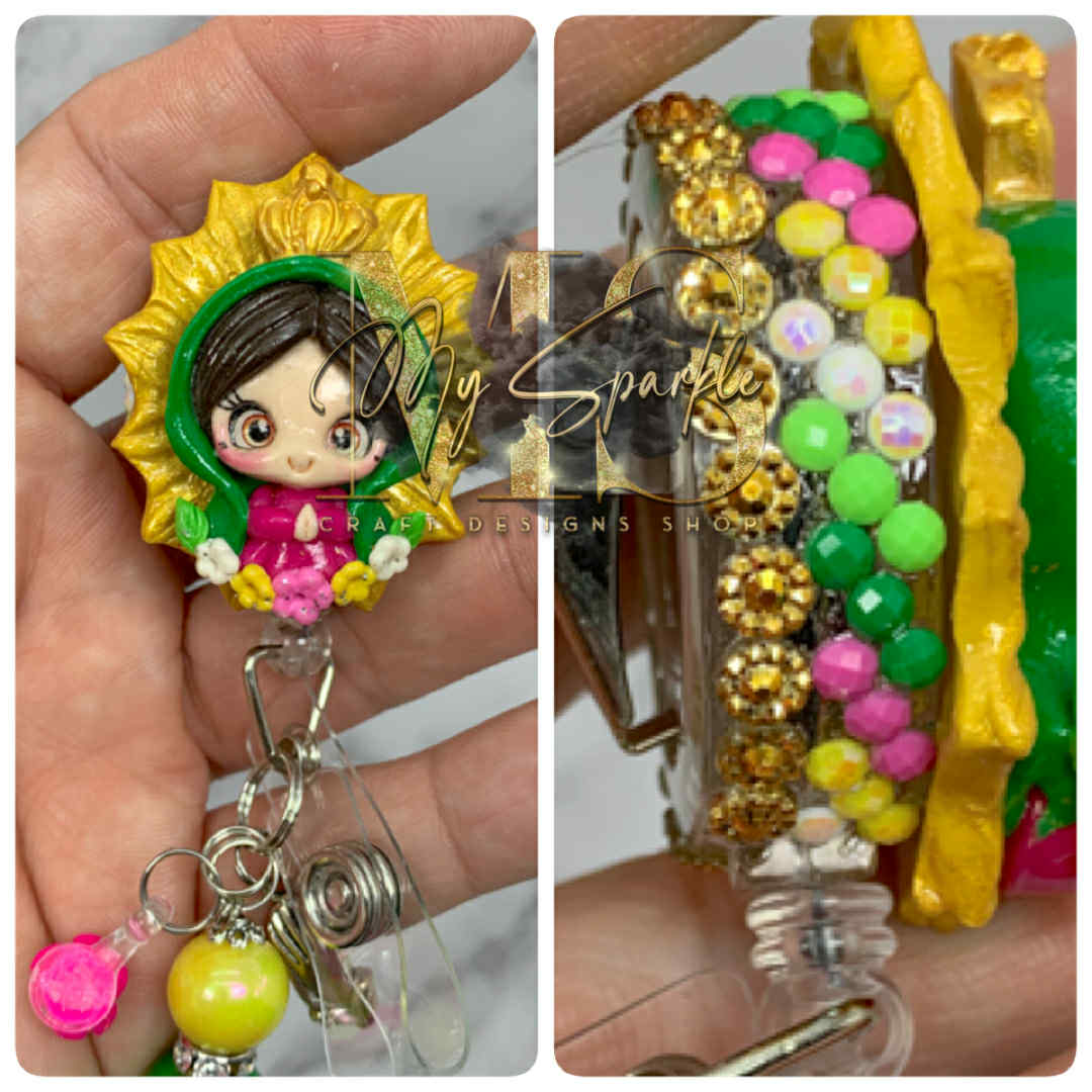 Catholic Virgen De La Guadalupe Clay Badge Reel