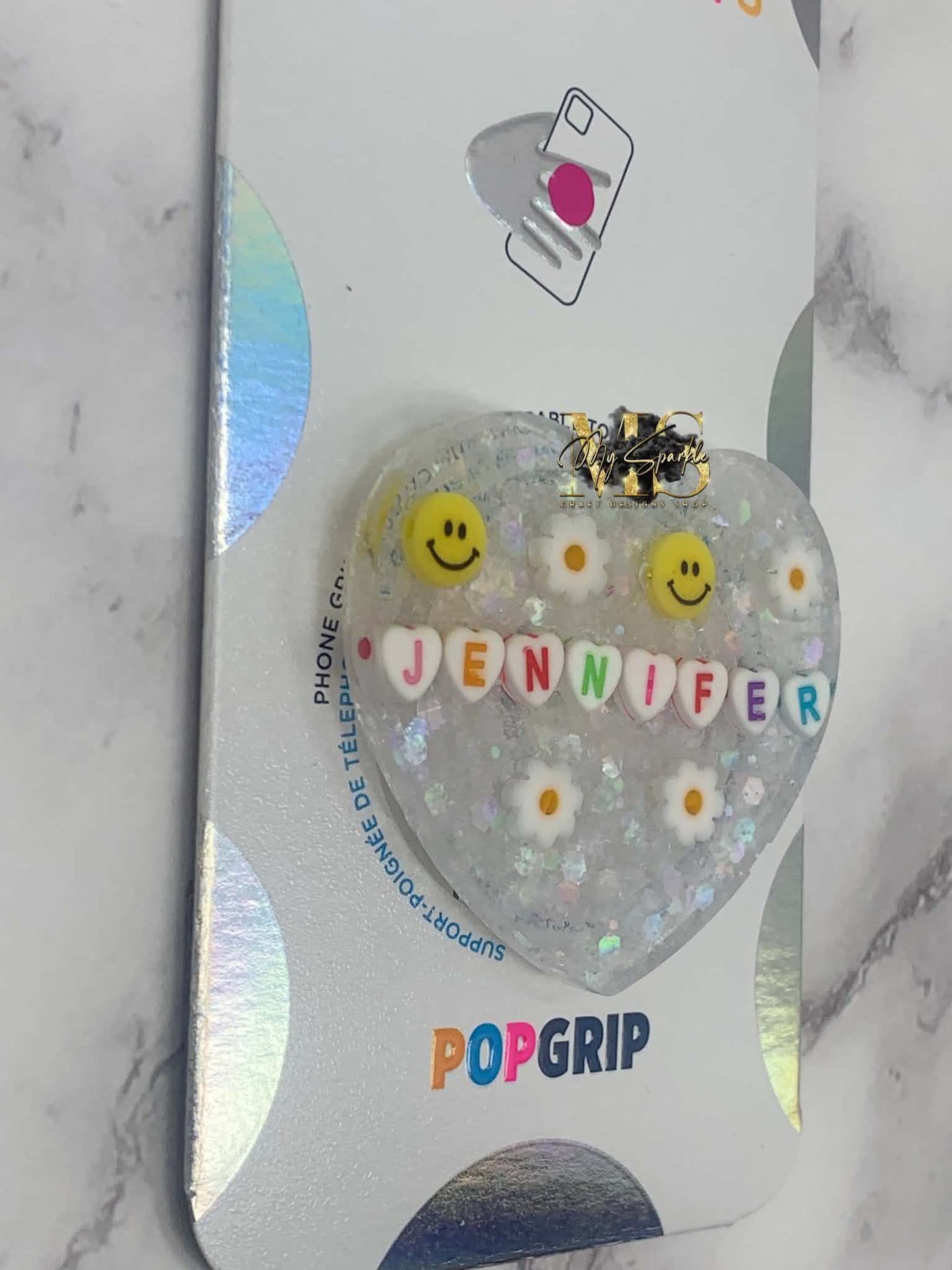 Personalized Name Heart Resin Pop Grip