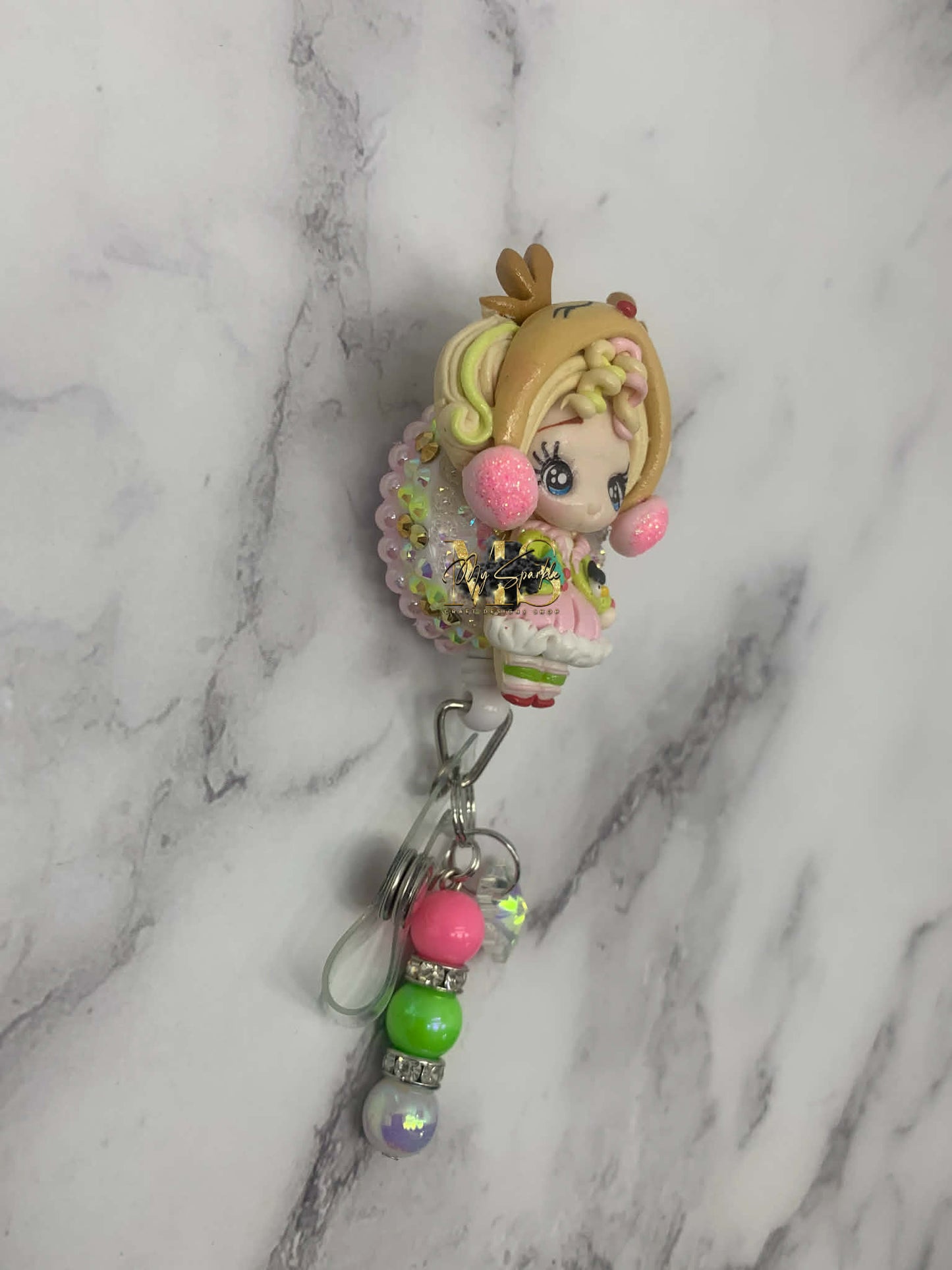 Christmas Reindeer Girl Clay Badge Reel