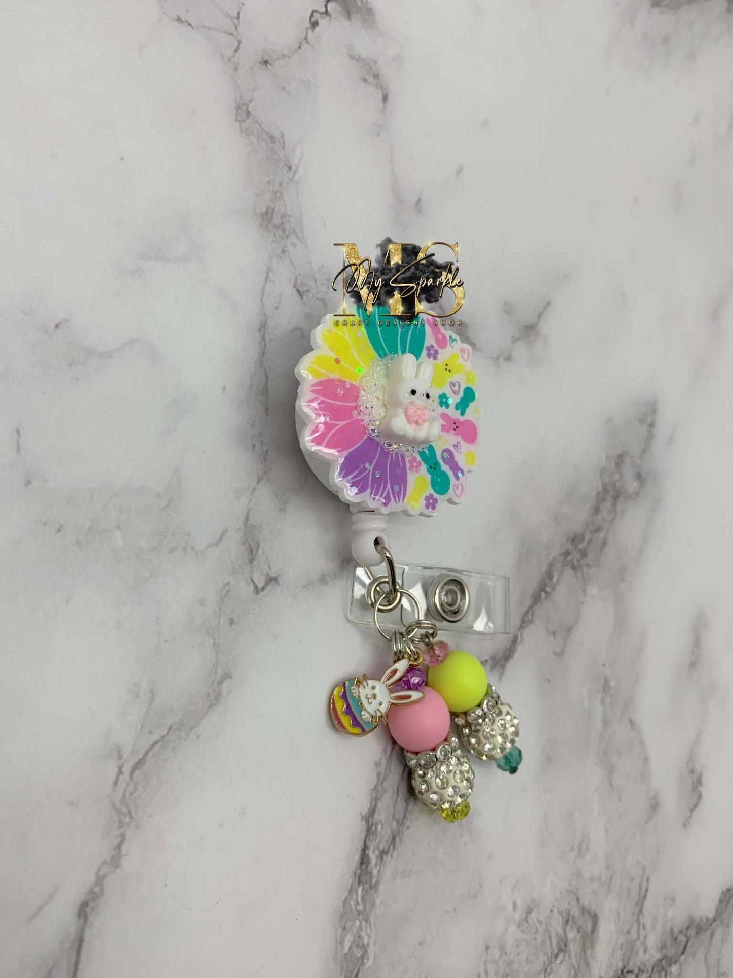 Bunny Flower Glitter Badge Reel