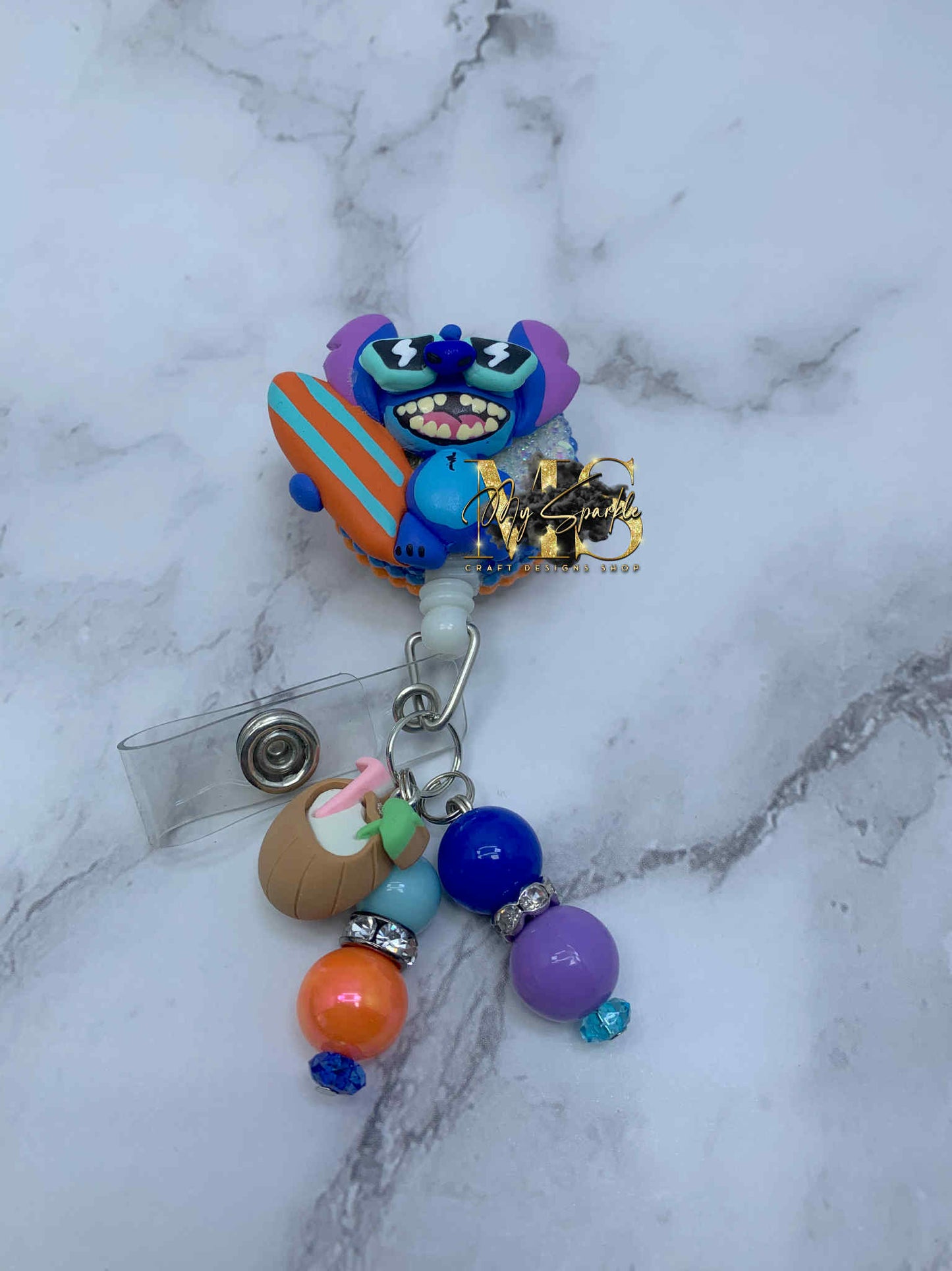Summer Blue Alien Clay Badge Reel
