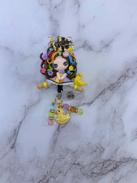 Easter Cute Girl w/ Chick Clay Badge Reel