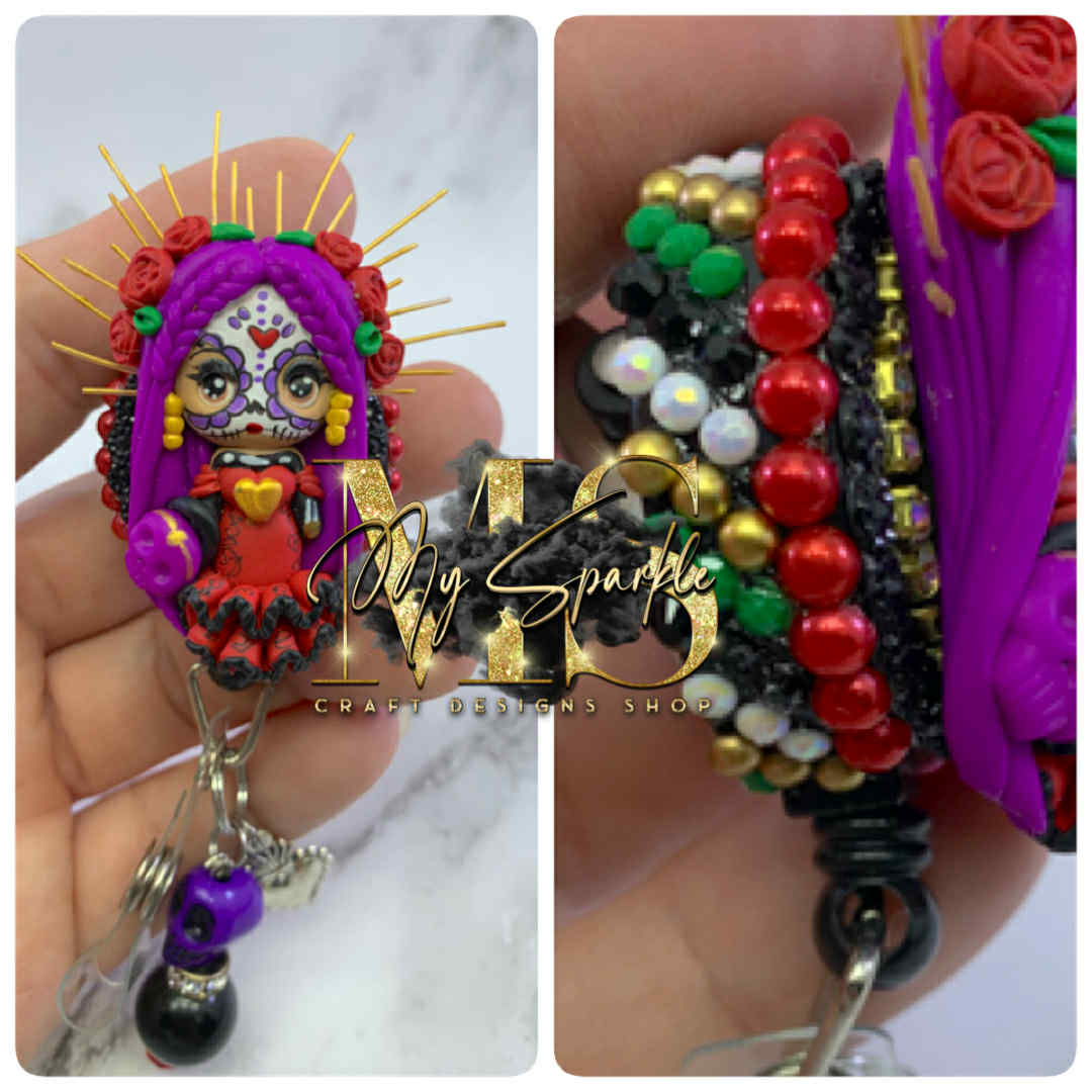 Halo Crown Dia De Los Muertos Clay Badge Reel