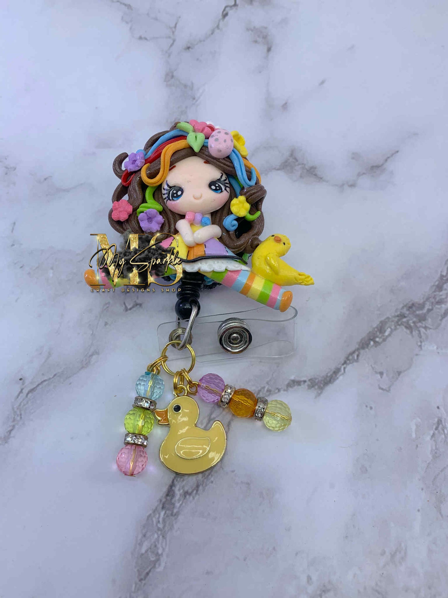Easter Cute Girl w/ Chick Clay Badge Reel